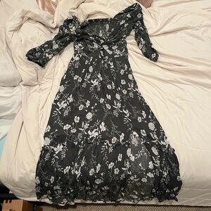 Floral Olive Green and White Women's Dress
